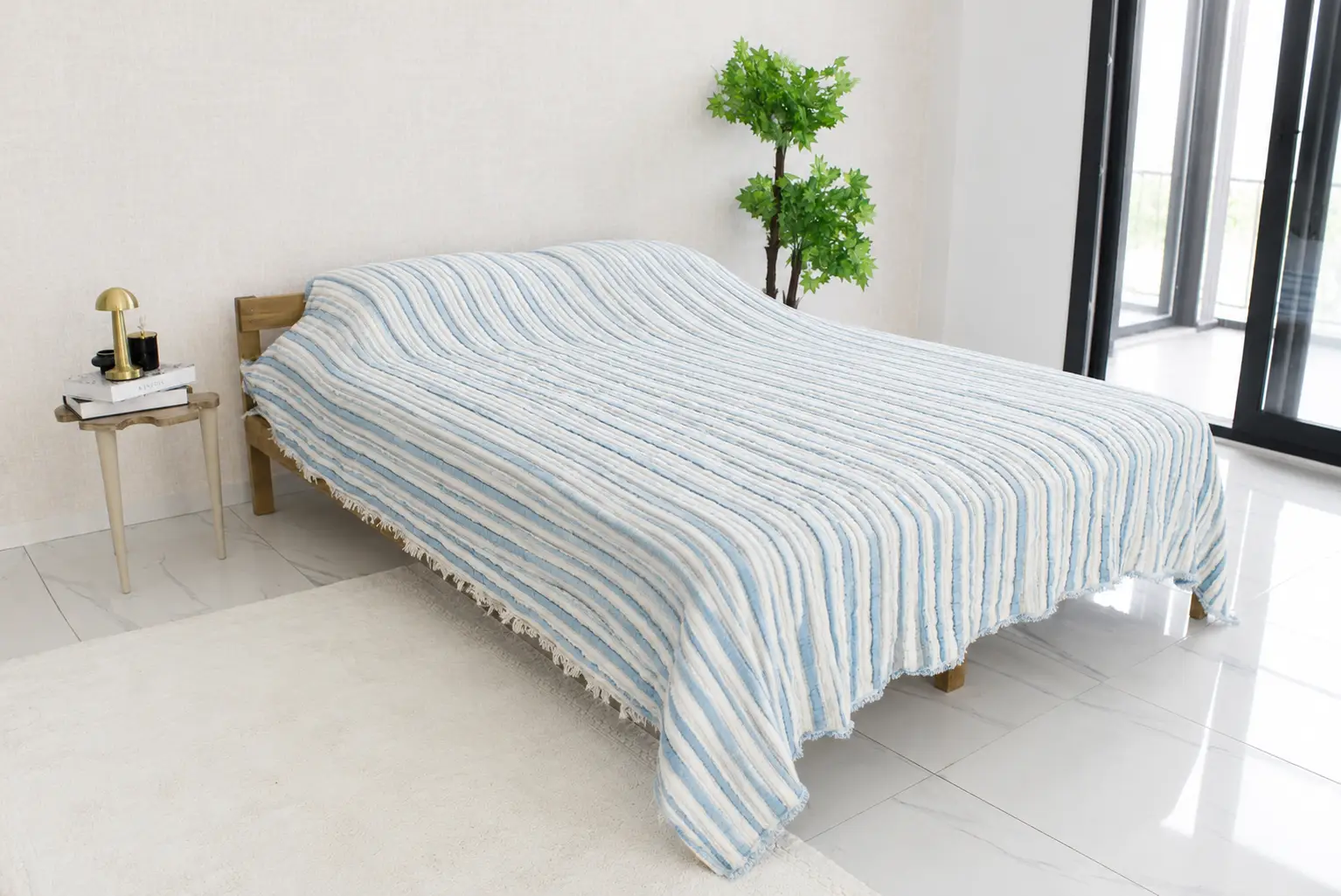 Piketen 4 Katlı Müslin Pike Çift Kişilik 200x230 - Mavi